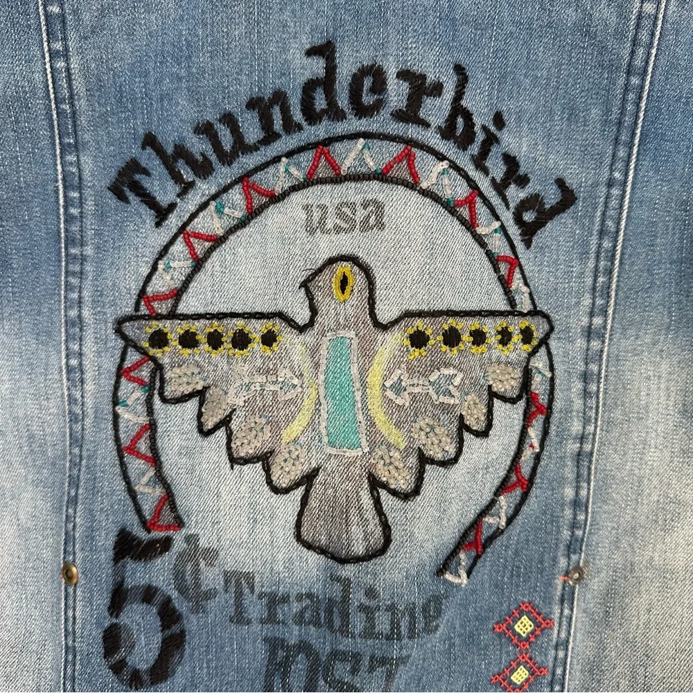 Double D Ranch Light Blue Denim Thunderbird Embroidered Jean Jacket - Picture 8 of 15